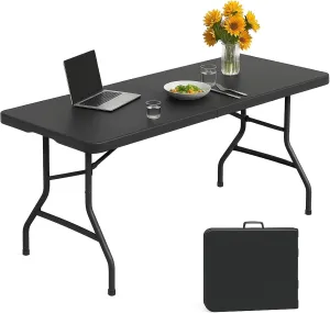 6FT Folding Table Heavy Duty Foldable Table Lightweight Plastic Table with Reinforced Legs for Indoor Outdoor Use Perfect Portable Tables Folding for Parties, BBQs, Weddings, Camping Black