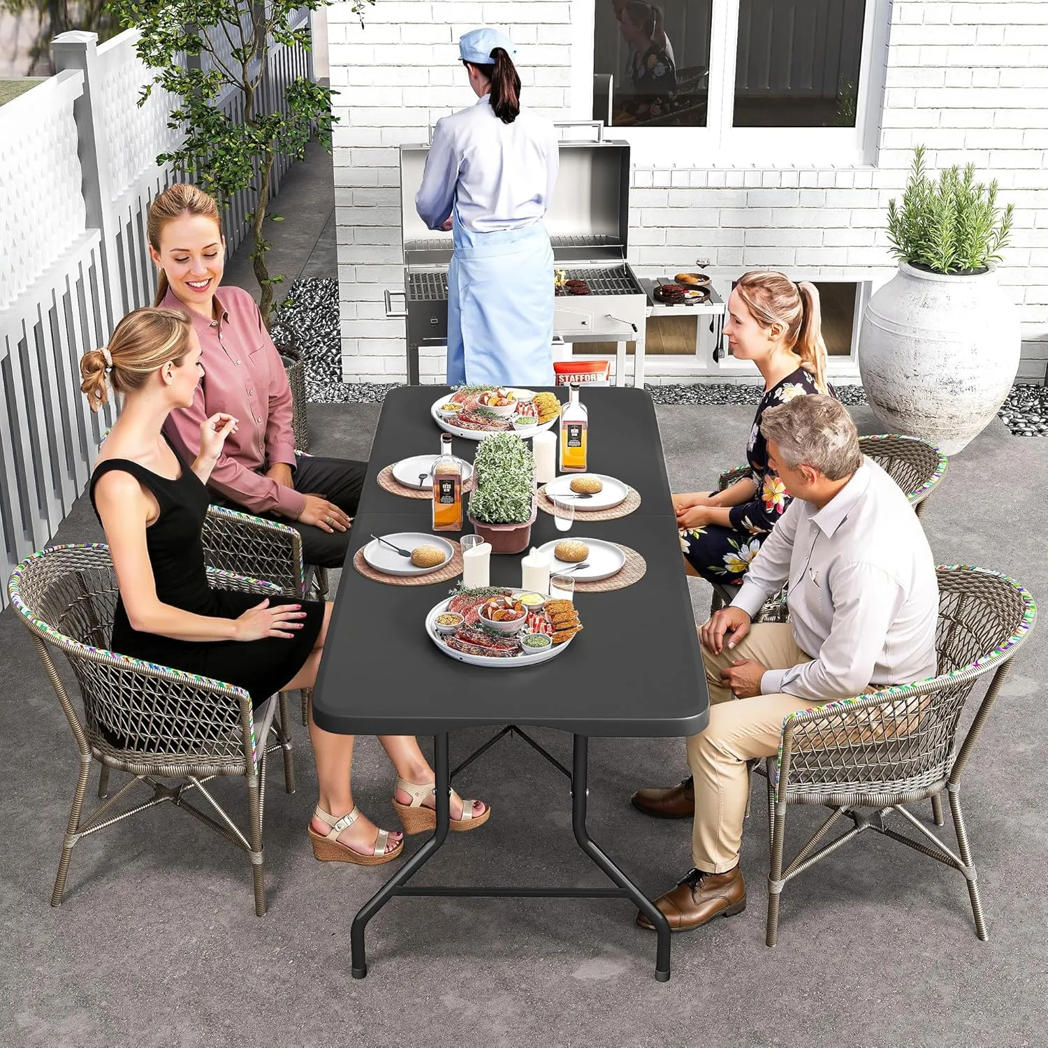 6FT Folding Table Heavy Duty Foldable Table Lightweight Plastic Table with Reinforced Legs for Indoor Outdoor Use Perfect Portable Tables Folding for Parties, BBQs, Weddings, Camping Black