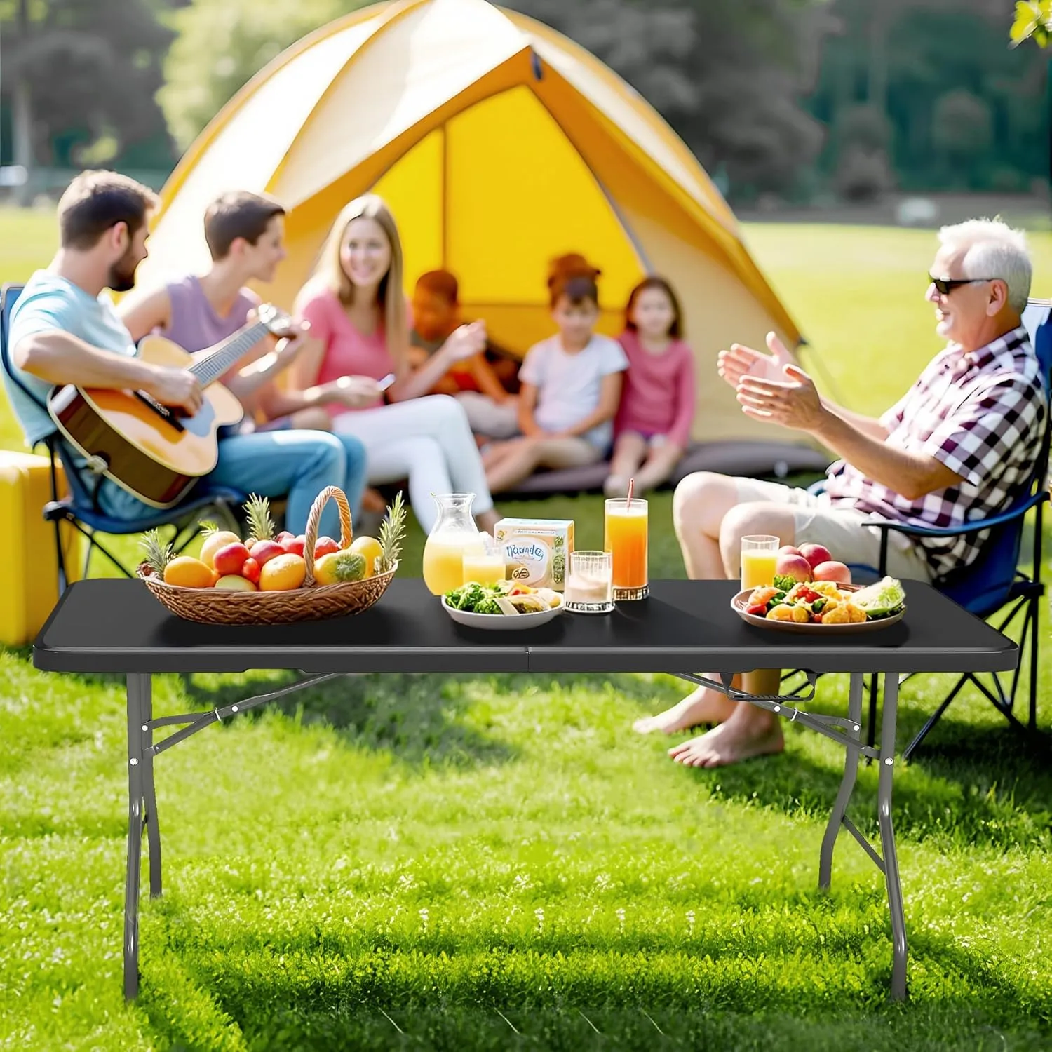 6FT Folding Table Heavy Duty Foldable Table Lightweight Plastic Table with Reinforced Legs for Indoor Outdoor Use Perfect Portable Tables Folding for Parties, BBQs, Weddings, Camping Black