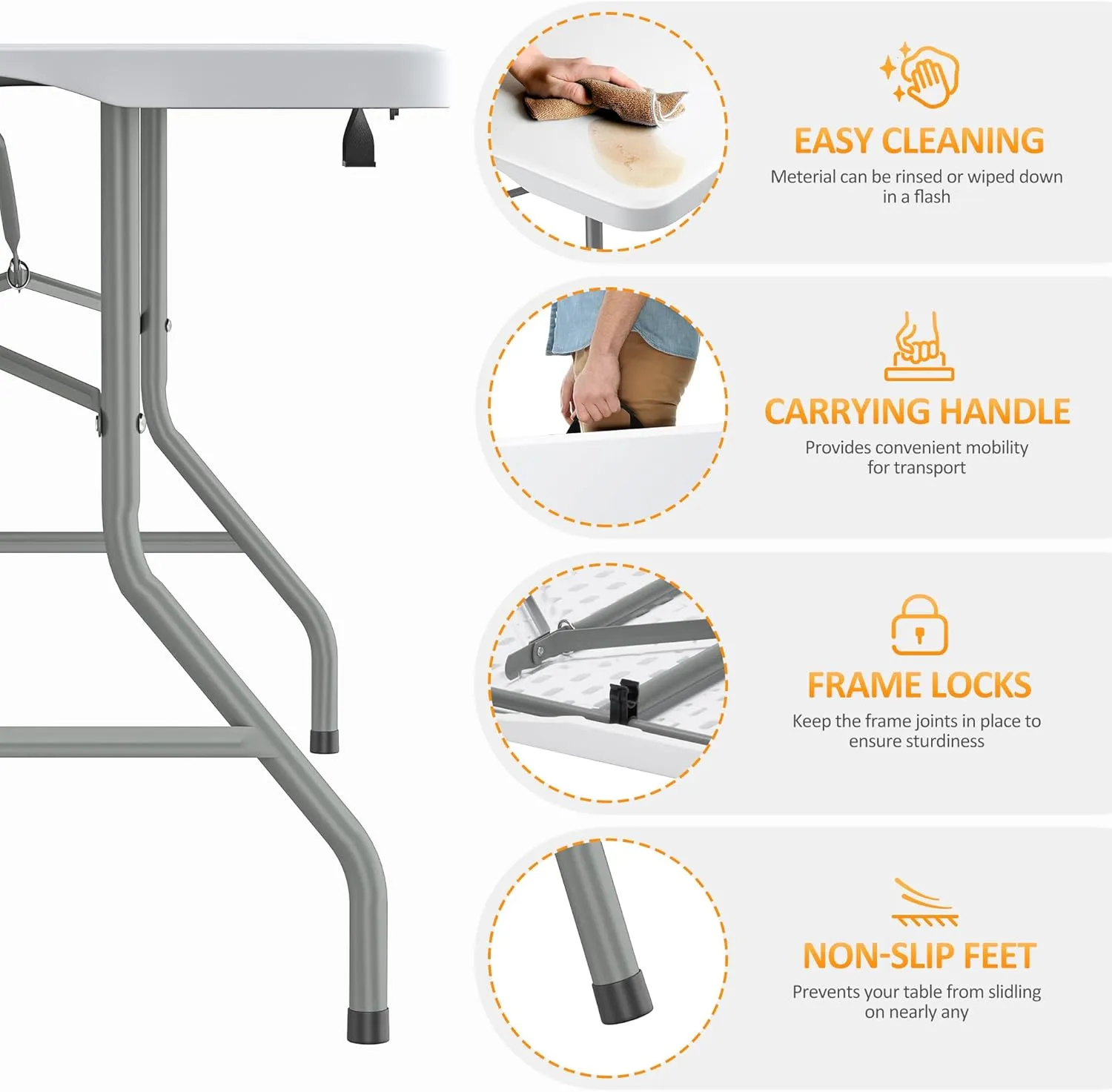 6FT Folding Table Heavy Duty Foldable Table Lightweight Plastic Table with Reinforced Legs for Indoor Outdoor Use Perfect Portable Tables Folding for Parties, BBQs, Weddings, Camping White