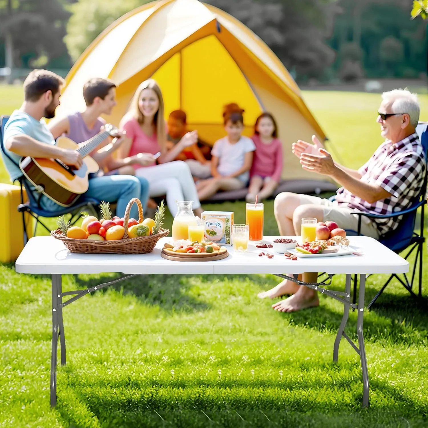 6FT Folding Table Heavy Duty Foldable Table Lightweight Plastic Table with Reinforced Legs for Indoor Outdoor Use Perfect Portable Tables Folding for Parties, BBQs, Weddings, Camping White