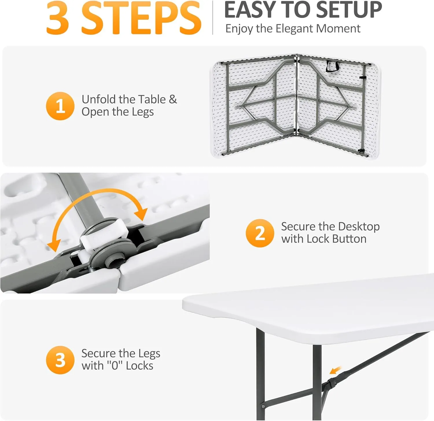 6FT Folding Table Heavy Duty Foldable Table Lightweight Plastic Table with Reinforced Legs for Indoor Outdoor Use Perfect Portable Tables Folding for Parties, BBQs, Weddings, Camping White