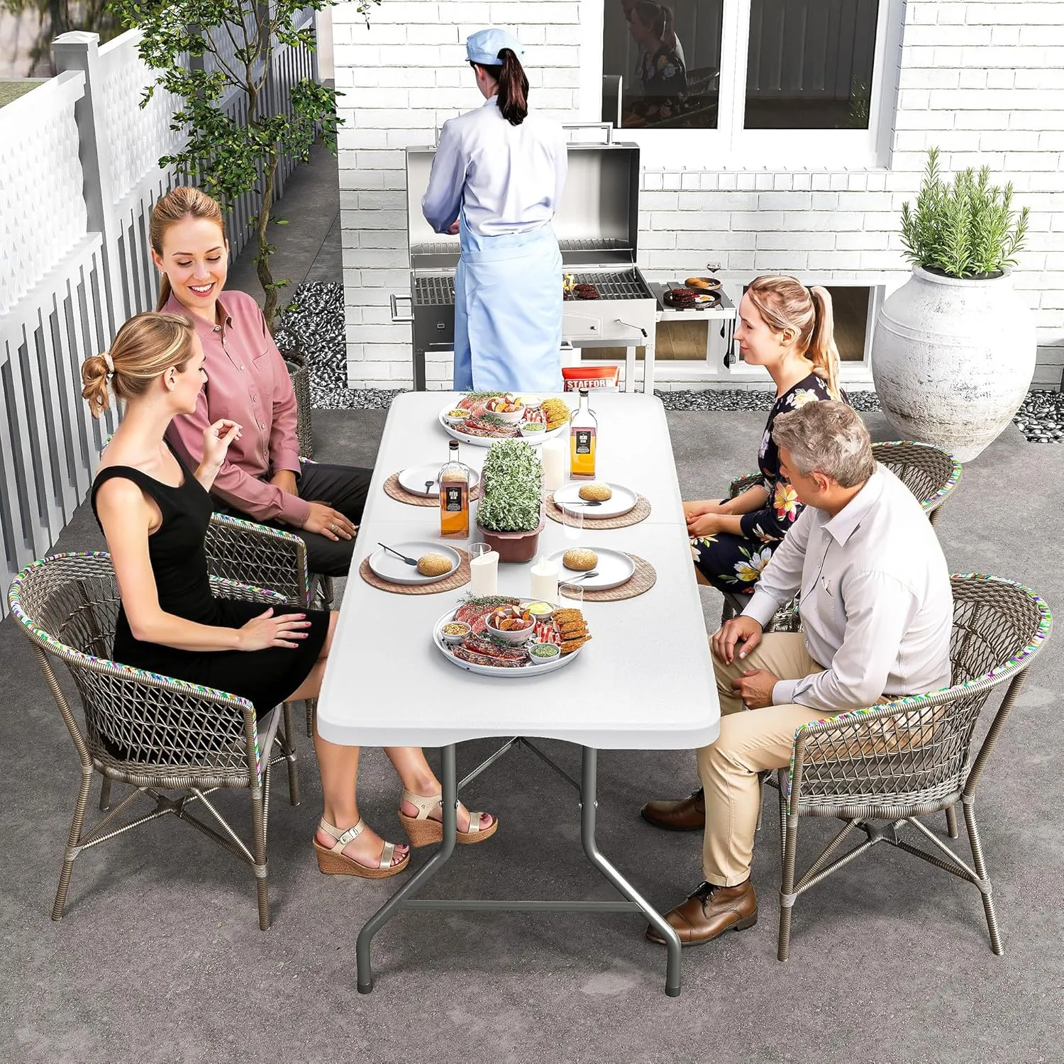 6FT Folding Table Heavy Duty Foldable Table Lightweight Plastic Table with Reinforced Legs for Indoor Outdoor Use Perfect Portable Tables Folding for Parties, BBQs, Weddings, Camping White