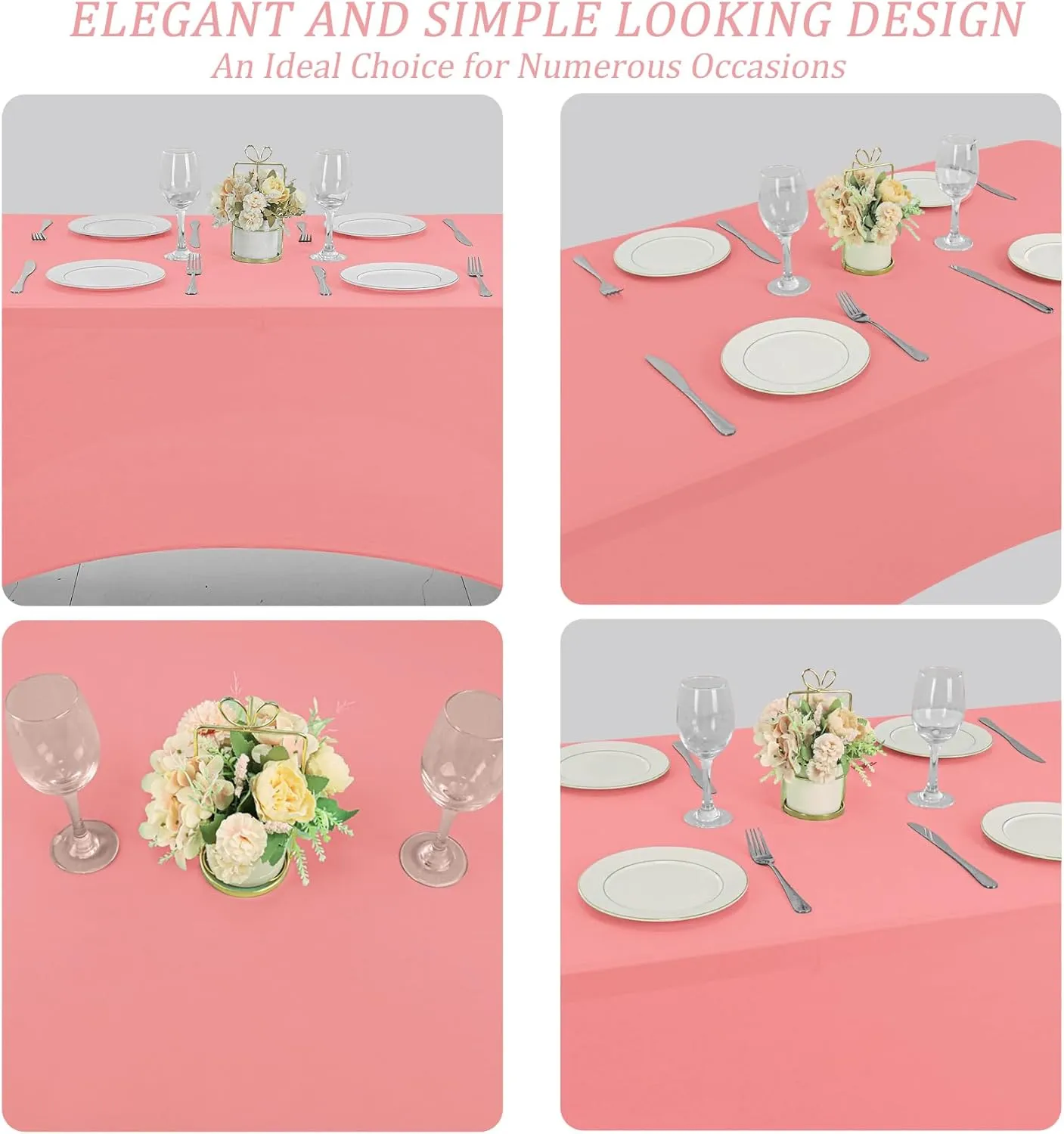6FT Spandex Table Cover Table Cloth for Folding Tables Fitted Rectangular Tablecover Washable Wrinkle Resistant Polyester Stretch Tablecloth Protector for Wedding Banquet Party (4 Pack, Dusty Rose)