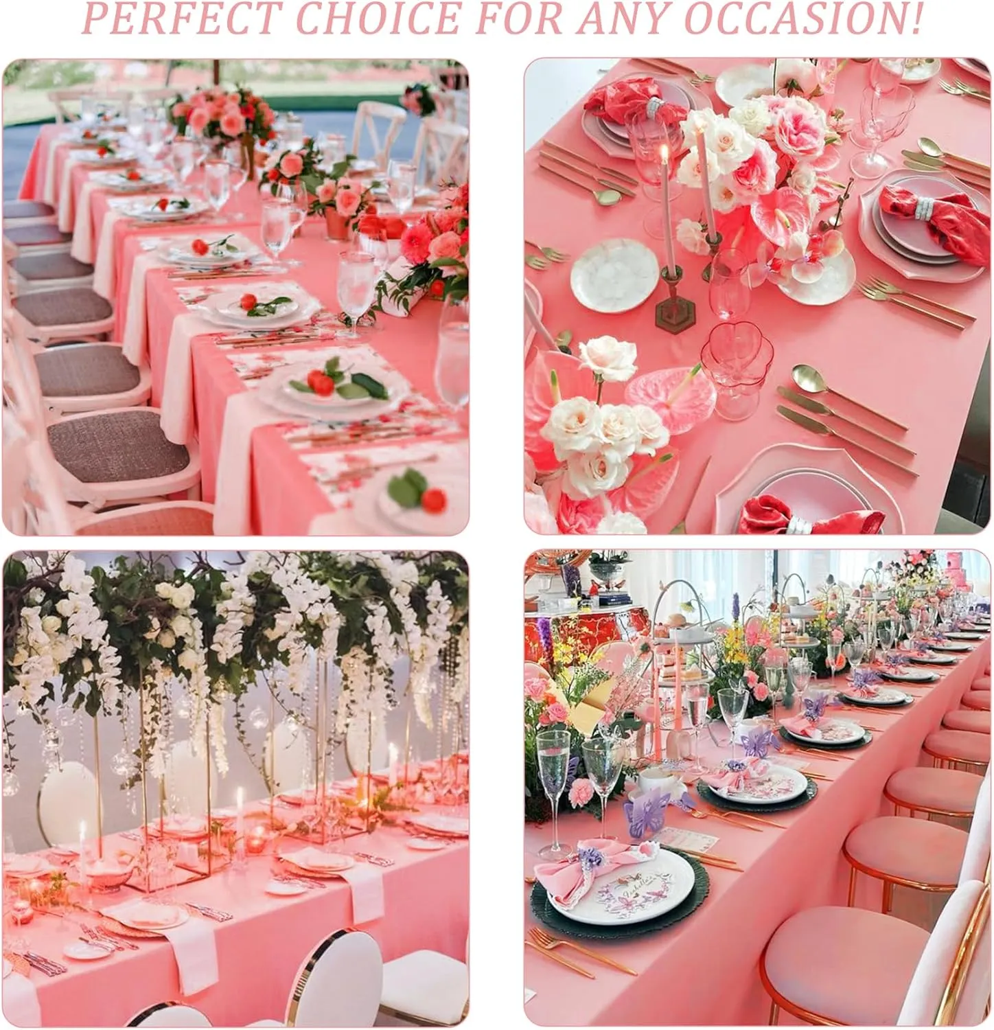 6FT Spandex Table Cover Table Cloth for Folding Tables Fitted Rectangular Tablecover Washable Wrinkle Resistant Polyester Stretch Tablecloth Protector for Wedding Banquet Party (4 Pack, Dusty Rose)