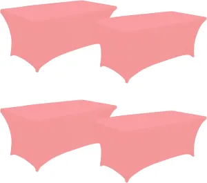 6FT Spandex Table Cover Table Cloth for Folding Tables Fitted Rectangular Tablecover Washable Wrinkle Resistant Polyester Stretch Tablecloth Protector for Wedding Banquet Party (4 Pack, Dusty Rose)