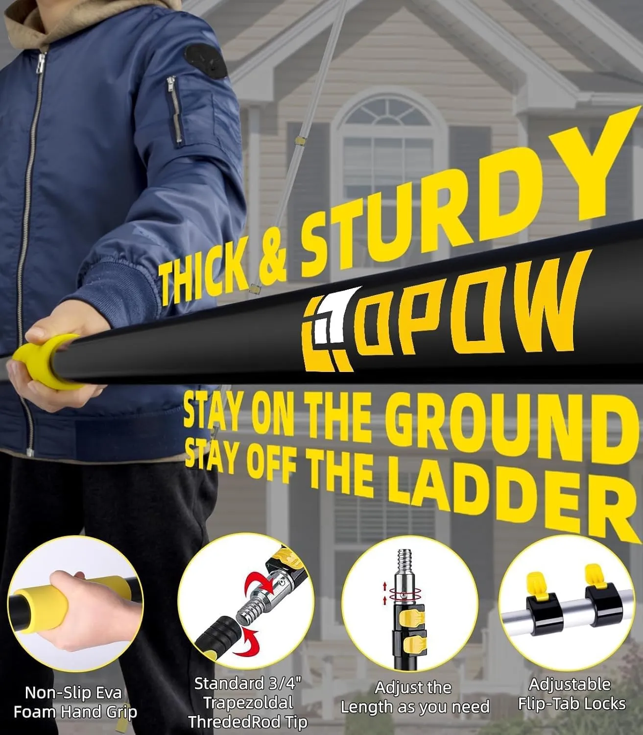 7.2-30 Telescopic Extension Pole, FT Multi-Purpose Aluminum Alloy Telescoping Rod with Flip-Lock Design, Sturdy for Painting Dusting, High House Maintenance, and Window Cleaning