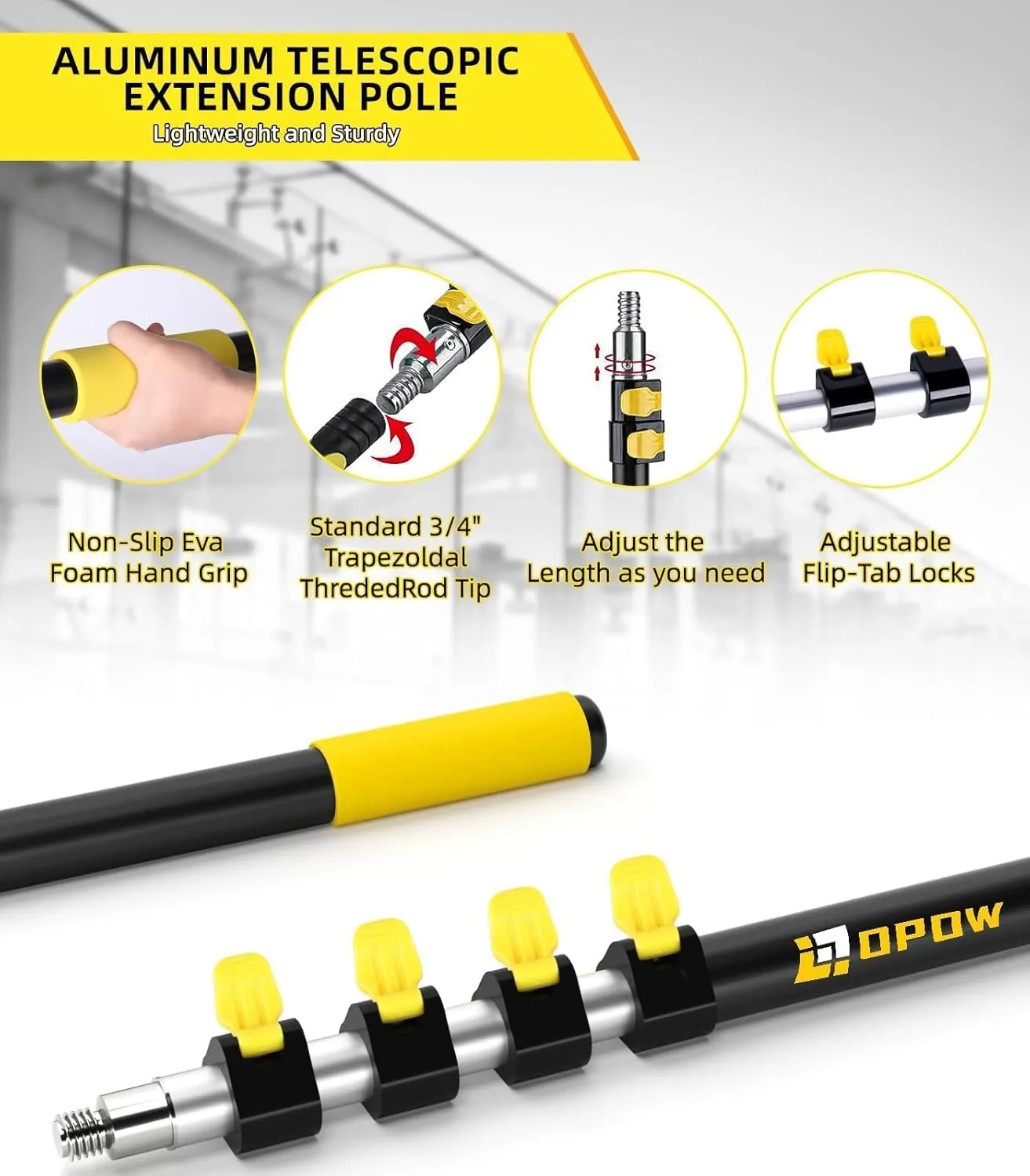 7.2-30 Telescopic Extension Pole, FT Multi-Purpose Aluminum Alloy Telescoping Rod with Flip-Lock Design, Sturdy for Painting Dusting, High House Maintenance, and Window Cleaning