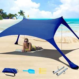 7×7 FT Beach Tent Sun Shelter UPF50  UV Protection, Outdoor Canopy Tent Sun Shade with 2 Poles for Camping, Beach, Fishing, Backyard and Picnics