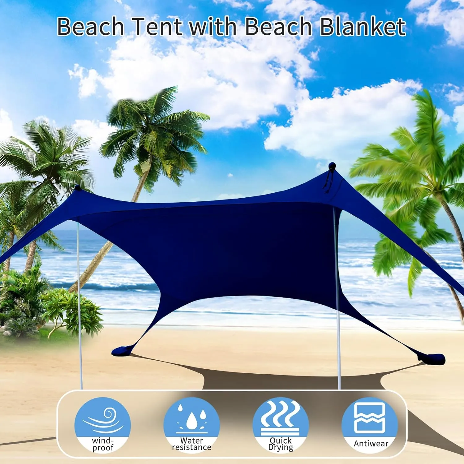 7×7 FT Beach Tent Sun Shelter UPF50  UV Protection, Outdoor Canopy Tent Sun Shade with 2 Poles for Camping, Beach, Fishing, Backyard and Picnics