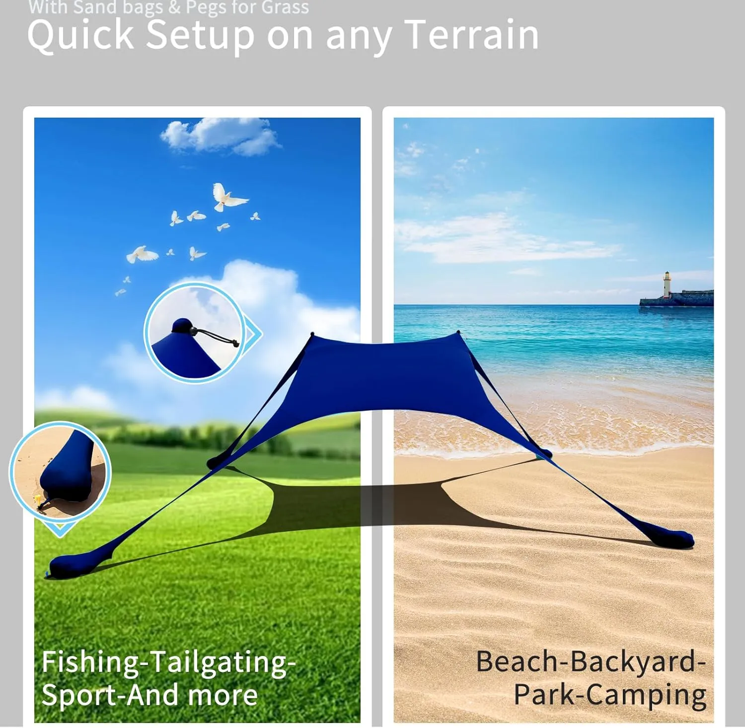 7×7 FT Beach Tent Sun Shelter UPF50  UV Protection, Outdoor Canopy Tent Sun Shade with 2 Poles for Camping, Beach, Fishing, Backyard and Picnics