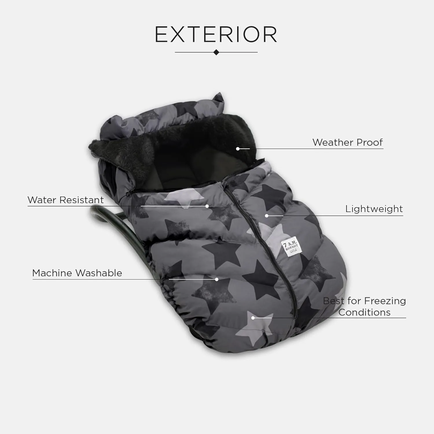 7AM Infant Car Seat Cover - Winter Puffy Cover with Center Zipper for Baby Boys & Girls, Lightweight, Windproof & Water-Repllent Outer Shell, Universal Fit for Infant Car Seat | (0-12M)