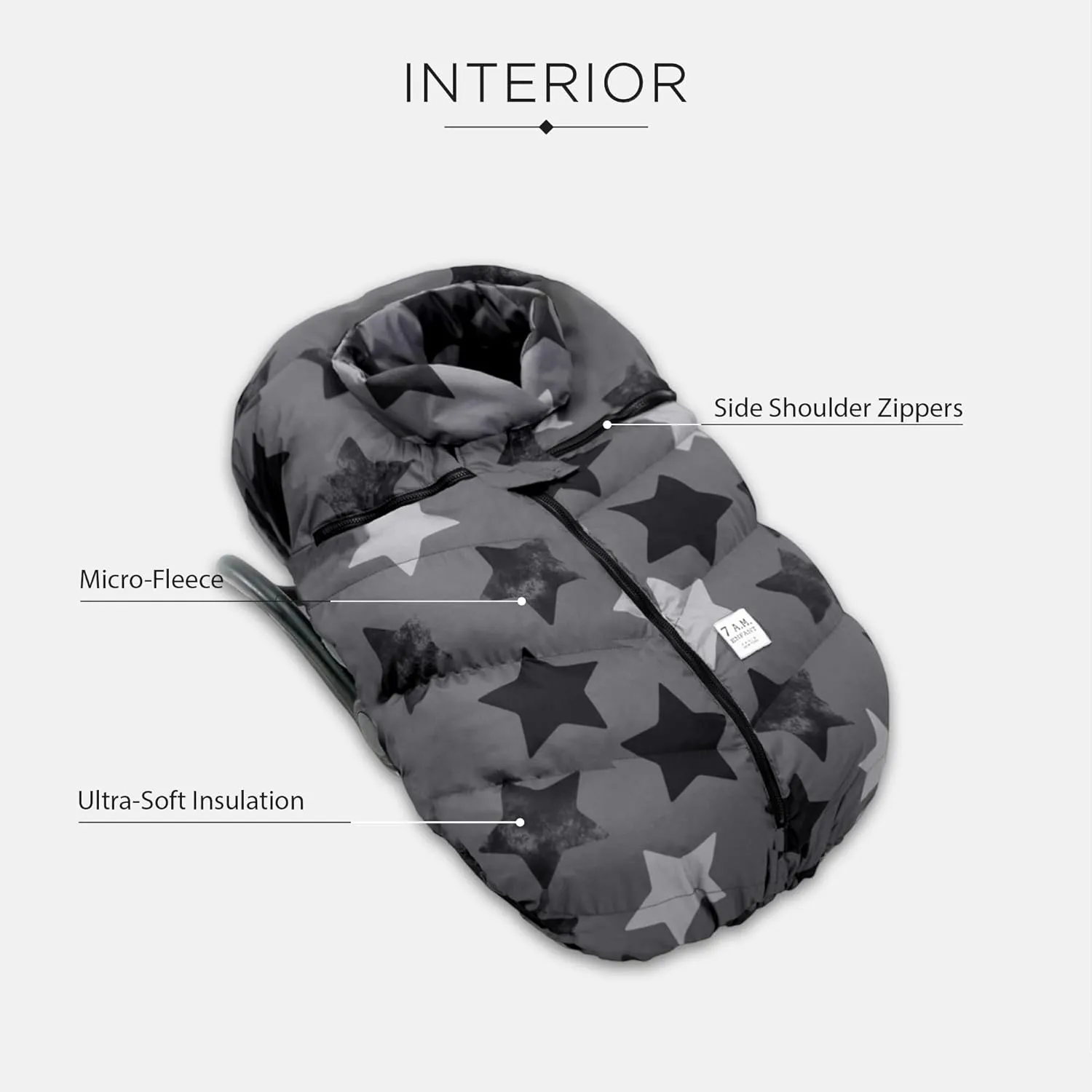 7AM Infant Car Seat Cover - Winter Puffy Cover with Center Zipper for Baby Boys & Girls, Lightweight, Windproof & Water-Repllent Outer Shell, Universal Fit for Infant Car Seat | (0-12M)