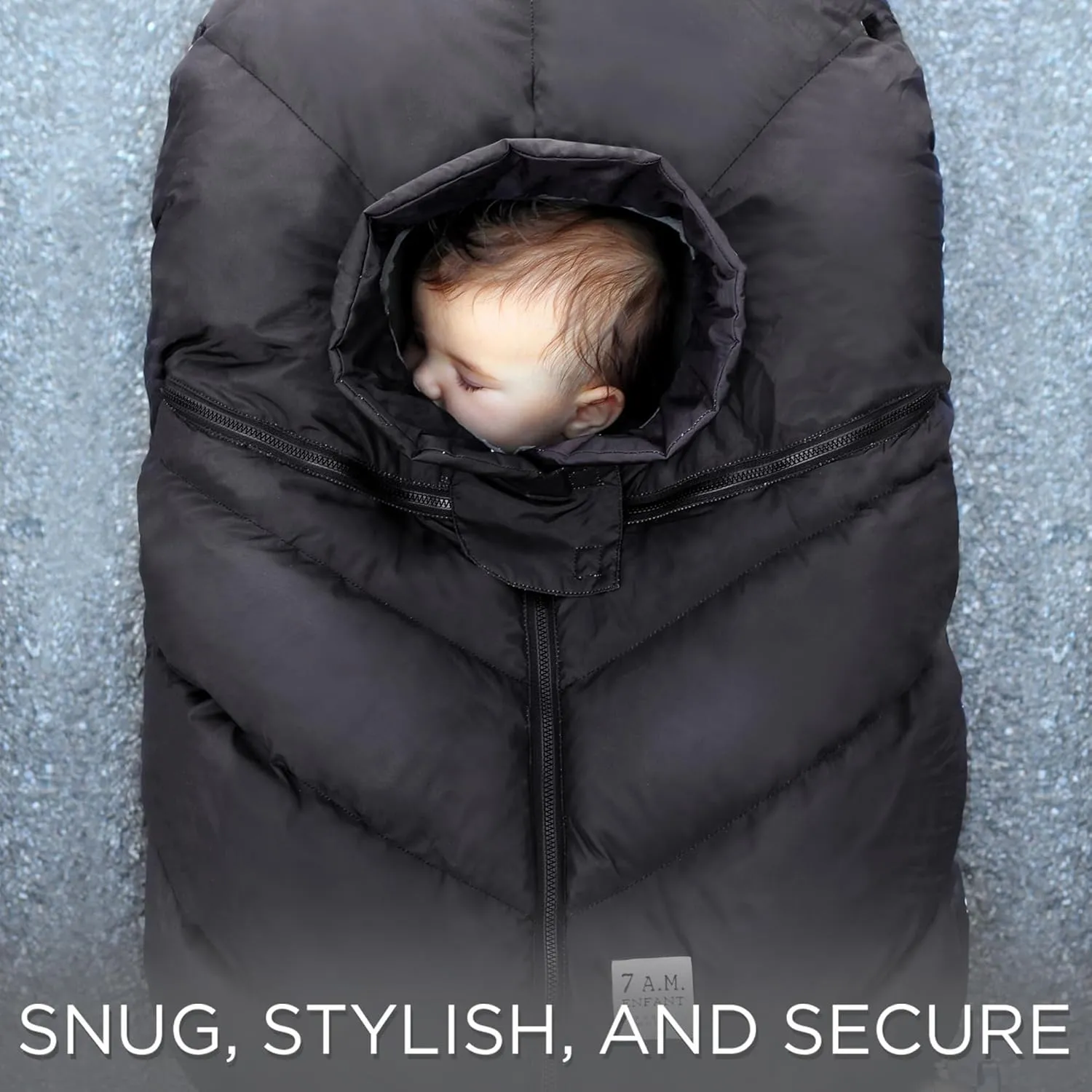 7AM Infant Car Seat Cover - Winter Puffy Cover with Center Zipper for Baby Boys & Girls, Lightweight, Windproof & Water-Repllent Outer Shell, Universal Fit for Infant Car Seat | (0-12M)