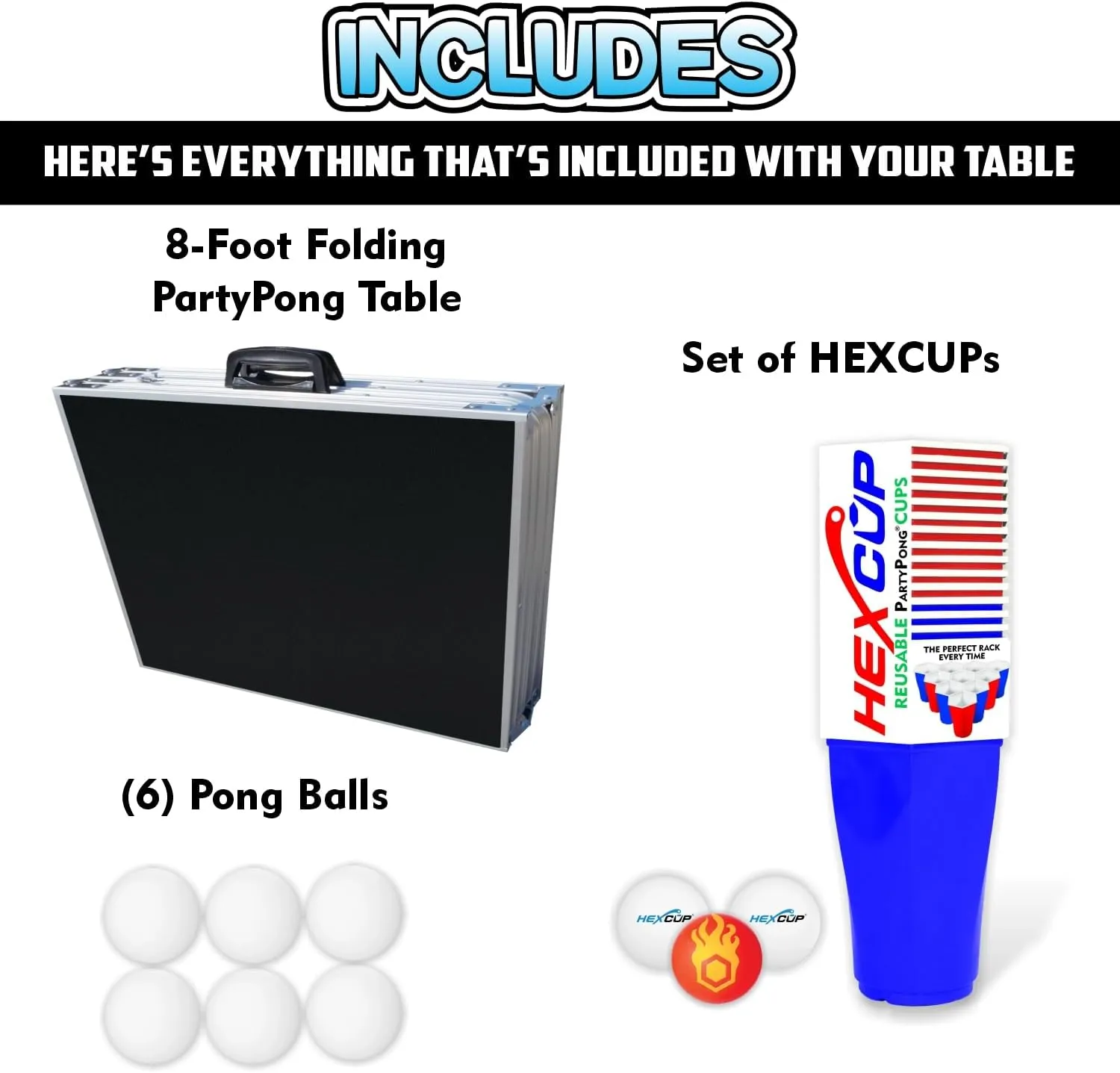 8-Foot Regulation Length Folding Table w/Optional Cup Holes, LED Lights, Custom Graphic (Choose Your Model)