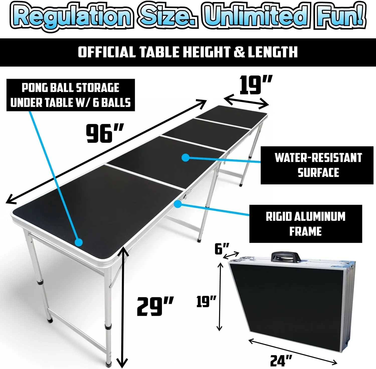 8-Foot Regulation Length Folding Table w/Optional Cup Holes, LED Lights, Custom Graphic (Choose Your Model)