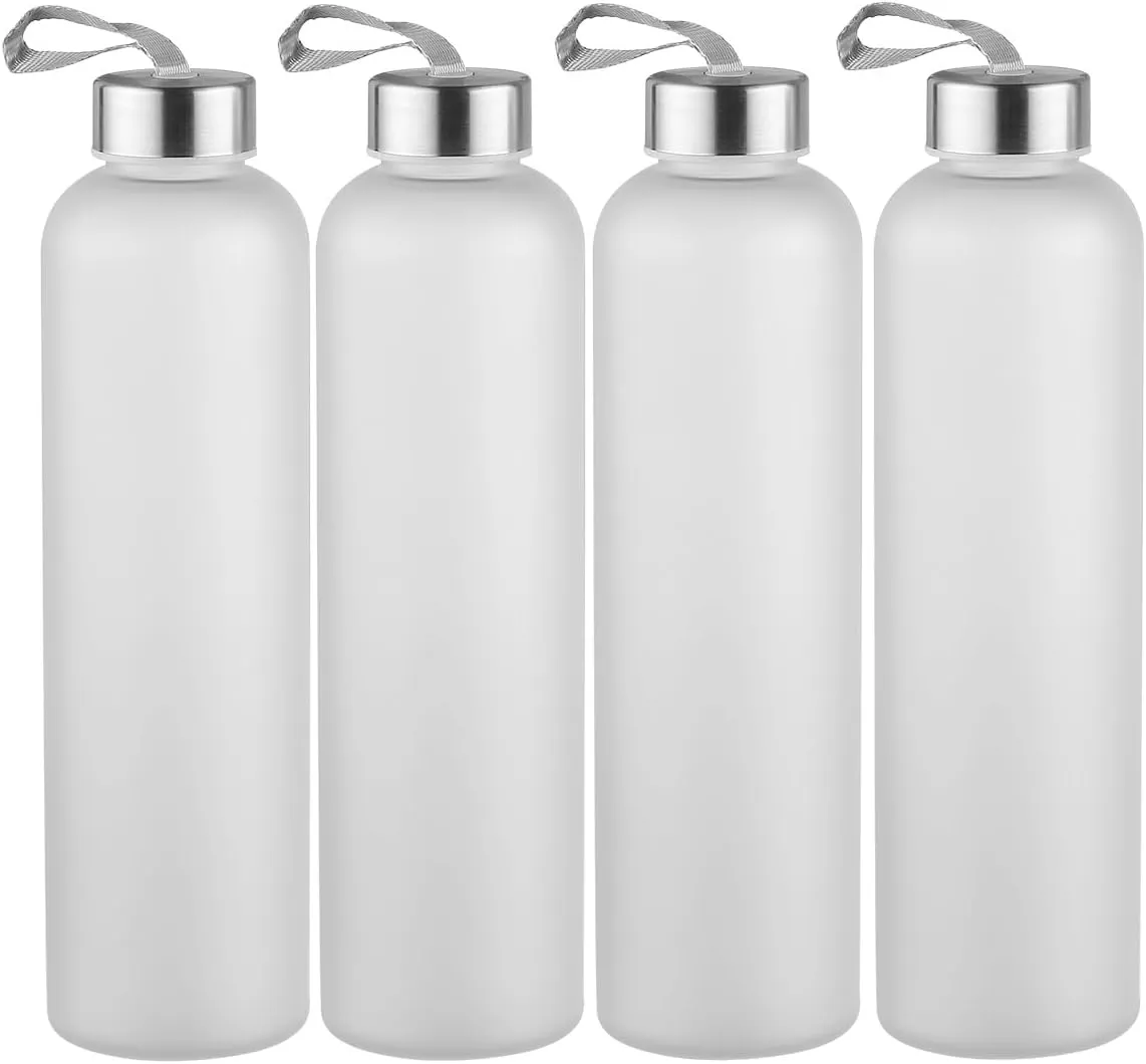 8 Pack Clear Water Bottles Bulk With Stainless Steel Lids 27OZ Frosted Water Bottles Reusable and For Travel and Storing Beverages Juice, Smoothies (8)