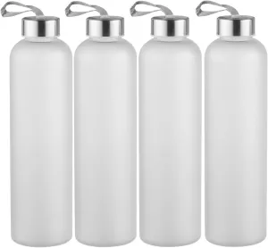 8 Pack Clear Water Bottles Bulk With Stainless Steel Lids 27OZ Frosted Water Bottles Reusable and For Travel and Storing Beverages Juice, Smoothies (8)