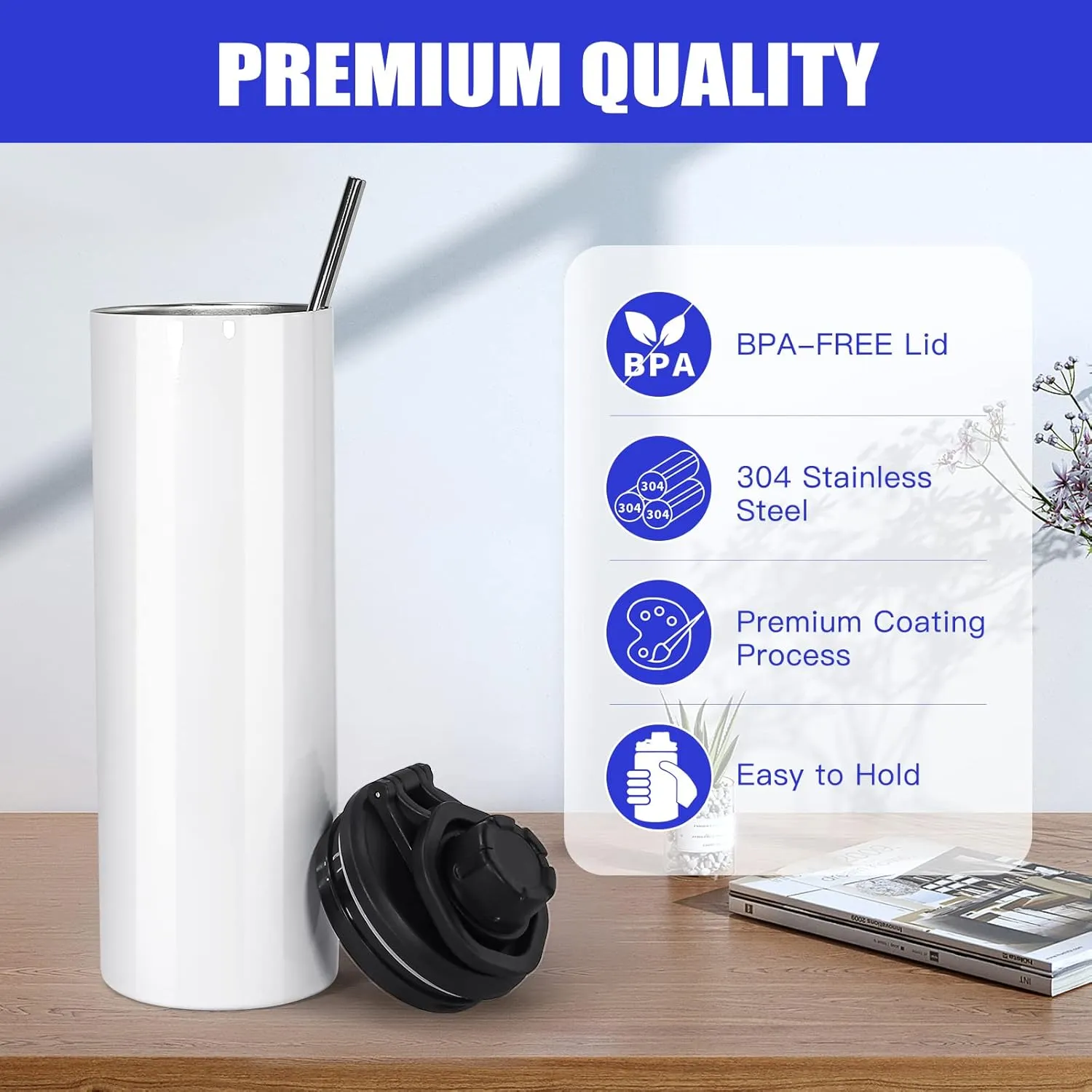 8 Pack Sublimation Water Bottle Blanks 20 oz Sublimation Sports Water Bottle with Handle Stainless Steel Sublimation Tumbler Blanks with Lids and Straws, Individually Box, White, Diy Gift