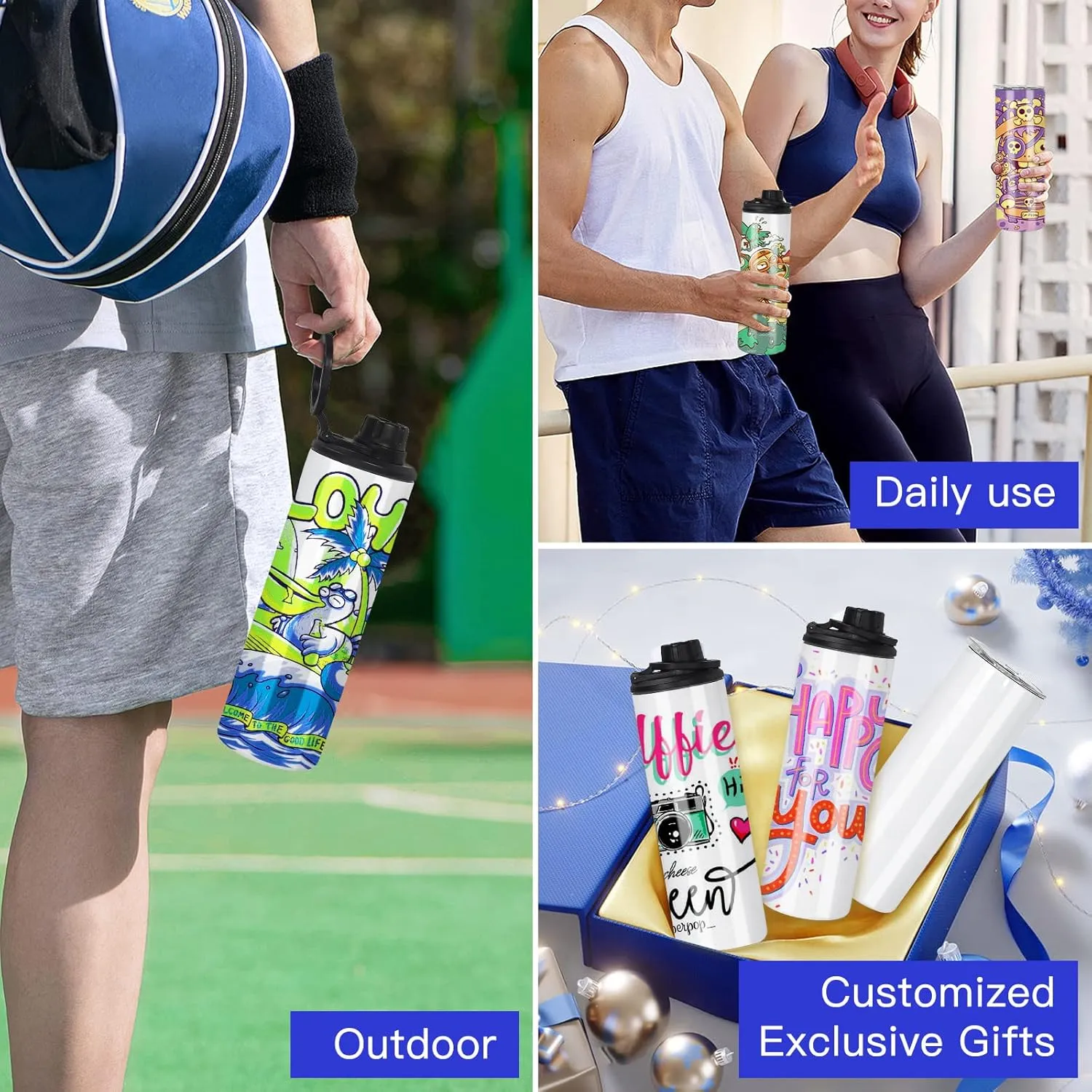8 Pack Sublimation Water Bottle Blanks 20 oz Sublimation Sports Water Bottle with Handle Stainless Steel Sublimation Tumbler Blanks with Lids and Straws, Individually Box, White, Diy Gift