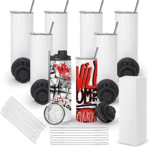 8 Pack Sublimation Water Bottle Blanks 20 oz Sublimation Sports Water Bottle with Handle Stainless Steel Sublimation Tumbler Blanks with Lids and Straws, Individually Box, White, Diy Gift