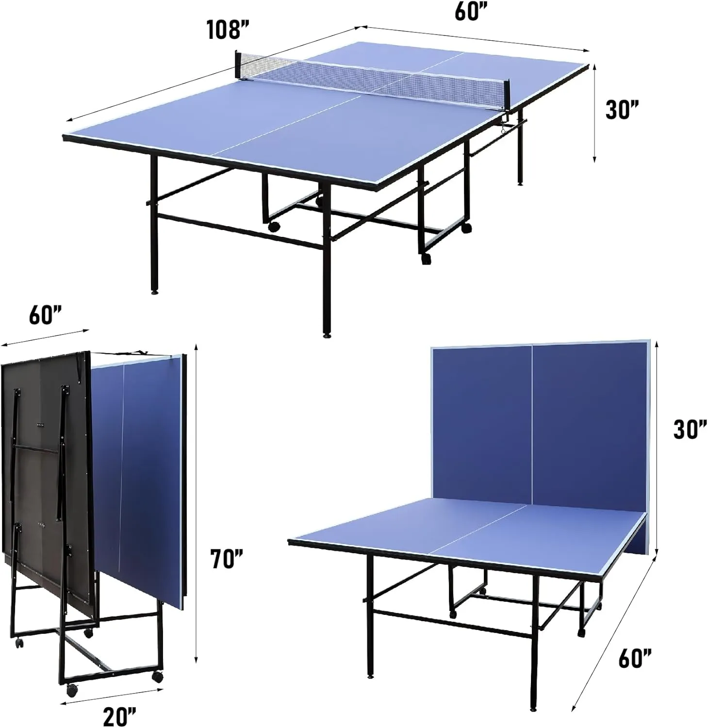 8FT/9ft Mid-Size Ping Pong Table Foldable, Outdoor Table Tennis Table Portable Ping Pong Table Set for Backyard Garden Indoor Games with Net, 2 Table Tennis Paddles and 3 Balls