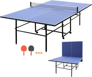 8FT/9ft Mid-Size Ping Pong Table Foldable, Outdoor Table Tennis Table Portable Ping Pong Table Set for Backyard Garden Indoor Games with Net, 2 Table Tennis Paddles and 3 Balls