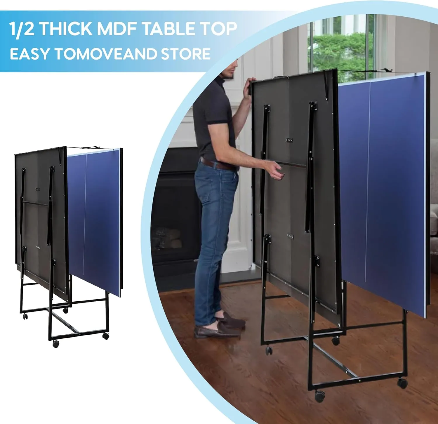 8FT/9ft Mid-Size Ping Pong Table Foldable, Outdoor Table Tennis Table Portable Ping Pong Table Set for Backyard Garden Indoor Games with Net, 2 Table Tennis Paddles and 3 Balls