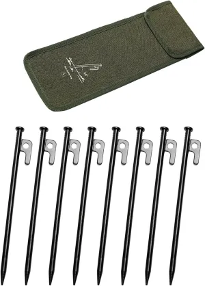 8Pcs Tent Stakes Ground Pegs Lightweight Heavy Duty Steel Tent Pegs Metal Stakes for Ground for Desert Picnic Outdoor Shelter