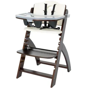 Abiie Beyond Junior Wooden High Chair with Tray - Adjustable and Convertible High Chair for Babies and Toddlers - 6 Months to 250 Lb - Water Resistant - Mahogany Wood with White Cushion
