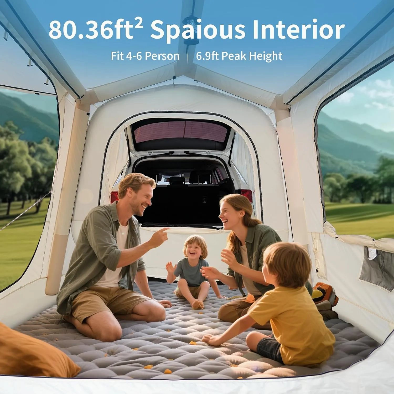 ABORON 4/6/8 Person SUV Tent, Easy Setup & Spacious SUV Tailgate Tent with Large Mesh Windoors, Rainfly & Awning, Perfect for Family & Group Outdoor Adventures