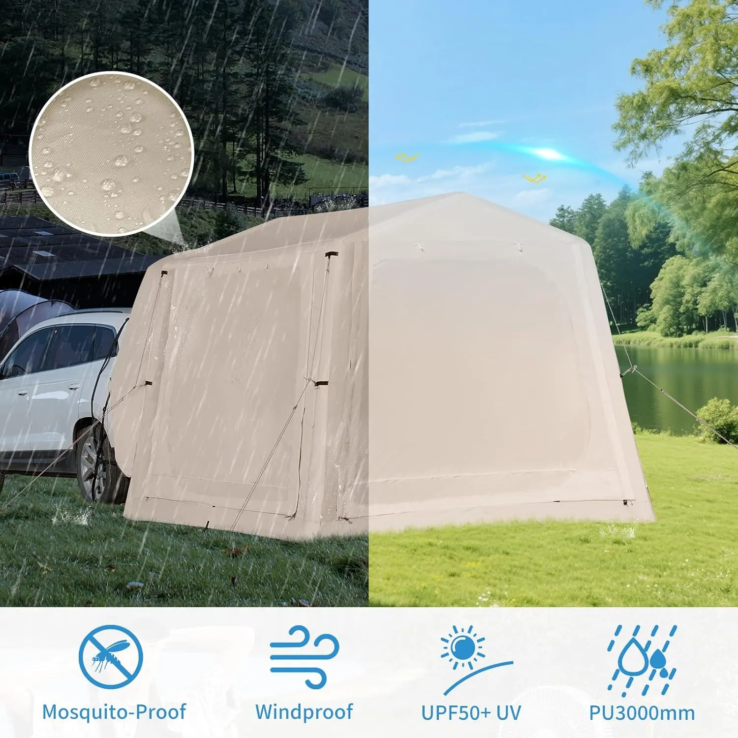 ABORON 4/6/8 Person SUV Tent, Easy Setup & Spacious SUV Tailgate Tent with Large Mesh Windoors, Rainfly & Awning, Perfect for Family & Group Outdoor Adventures