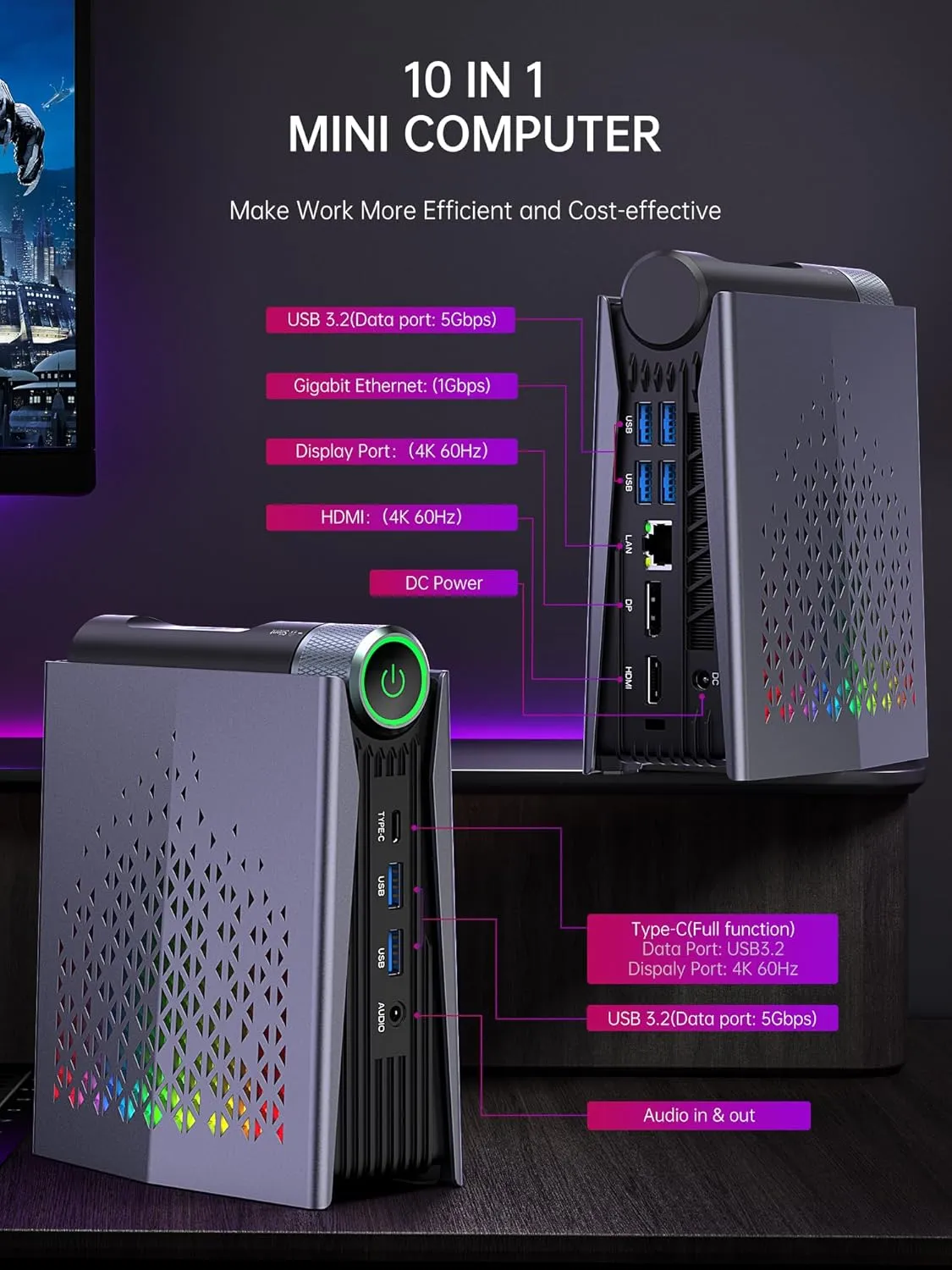 ACEMAGICIAN [Mini Gaming PC] Mini Computers Ryzen 9 6900HX[up to 4.9Ghz], 16GB DDR5 512GB NVMe SSD Mini PC with AMD Radeon Graphics 680M, RGB Lights/WiFi6/BT5.2/Dual Channel/3 Modes Mini Desktop