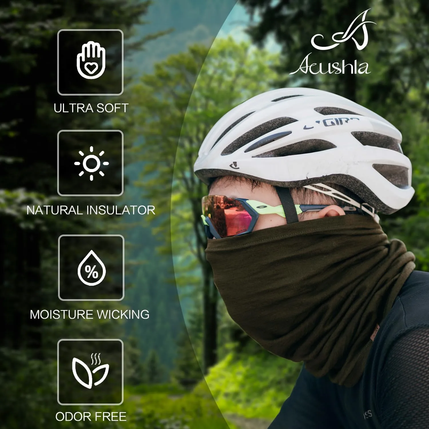 ACUSHLA 100% Merino Wool Neck Gaiter Ski Face Mask Scarf Neck Warmer for Men & Women All Weather