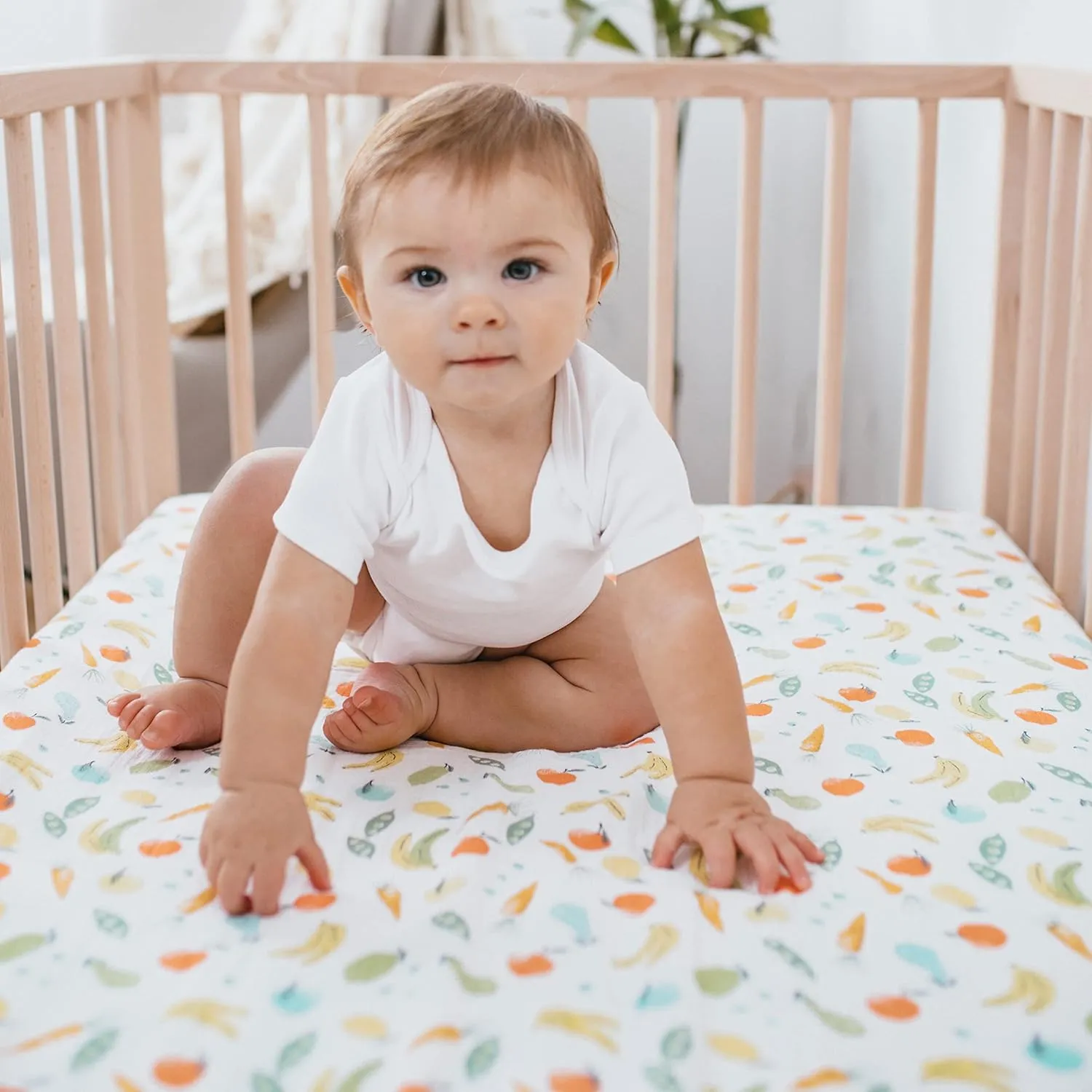 aden   anais Essentials Classic Crib Sheet, 100% Cotton Muslin, Super Soft, Breathable, Tailored Snug Fit, Farm to Table