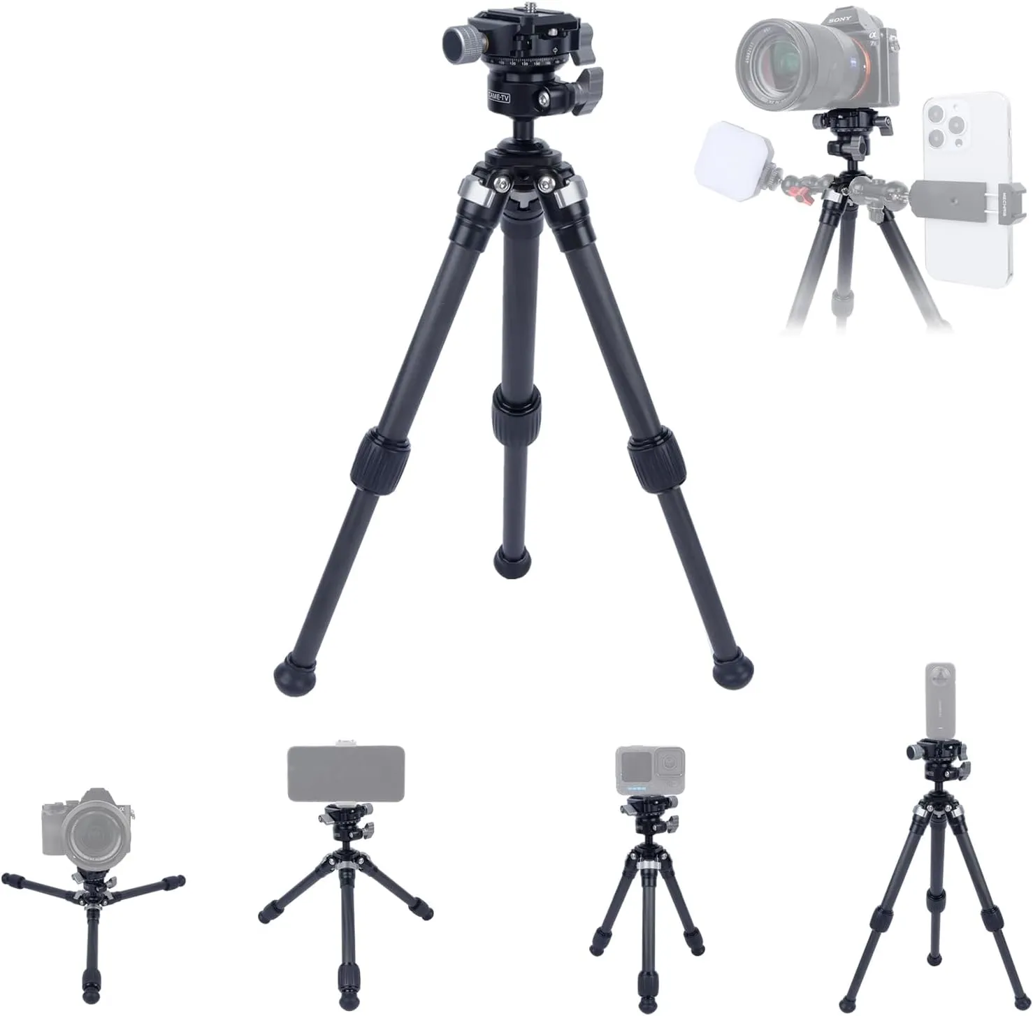 Adjustable Carbon Fiber Tripod with 360° Panoramic Metal Ball Head, Compatible with Camera, Phone, Action Cam, Lightweight Travel Tripod for Photography, Vlogging, Live Streaming 61024