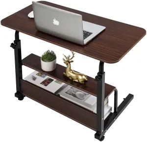 Adjustable Height Mobile Computer Desk Small Space Desk Portable Home Office Corner Desk Home Office Study Desk Portable for Bedrooms Work Desk Brown Size 32x16 Inch with Storage Gaming Table D