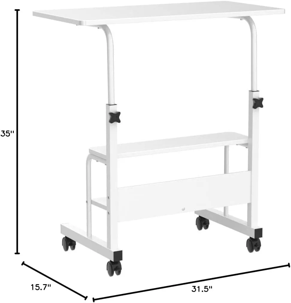 Adjustable Table Student Computer Portable Home Office Furniture Small Spaces Sofa Bedroom Bedside Desk Learn Play Game Desk on Wheels Movable with Storage Table Size 31.5 * 15.7 Inch,White D