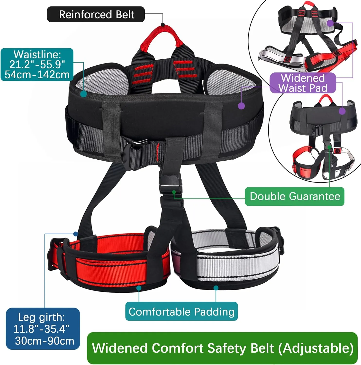 Adult Bungee Fitness Harness Adjustable Safety Belt/Back Support Size Guide Heavy-Duty Workout Equipment-No Cord