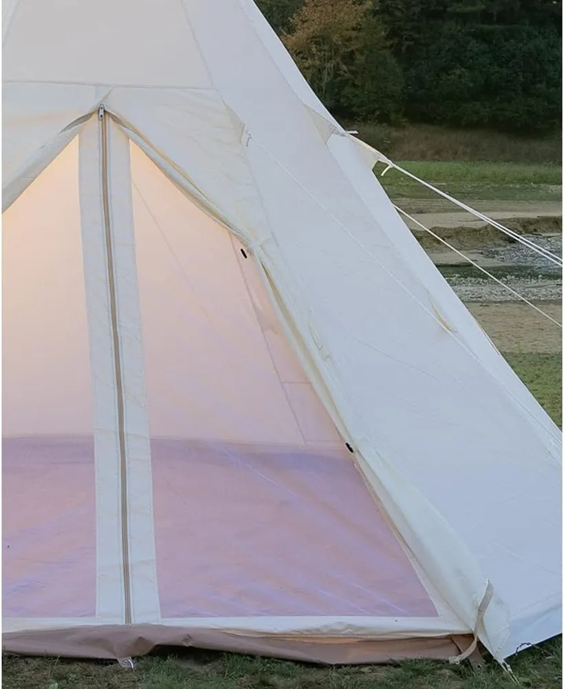 Adult Indian Teepee Tent, Breathable Pyramid Tent Cotton Bell Tent for Family Glamping Lightweight Teepee Camping Tent for 5-8 Persons