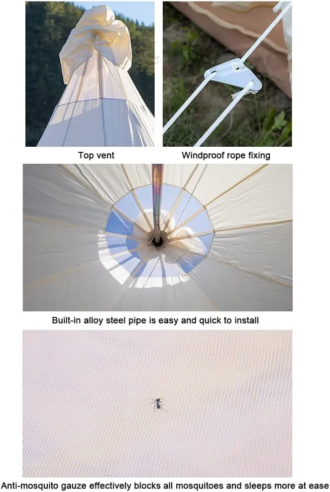 Adult Indian Teepee Tent, Breathable Pyramid Tent Cotton Bell Tent for Family Glamping Lightweight Teepee Camping Tent for 5-8 Persons