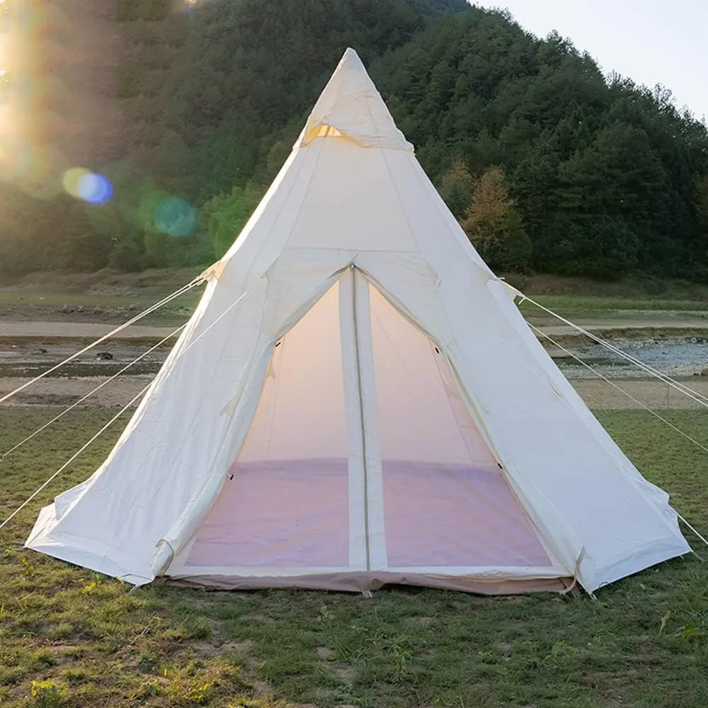Adult Indian Teepee Tent, Breathable Pyramid Tent Cotton Bell Tent for Family Glamping Lightweight Teepee Camping Tent for 5-8 Persons