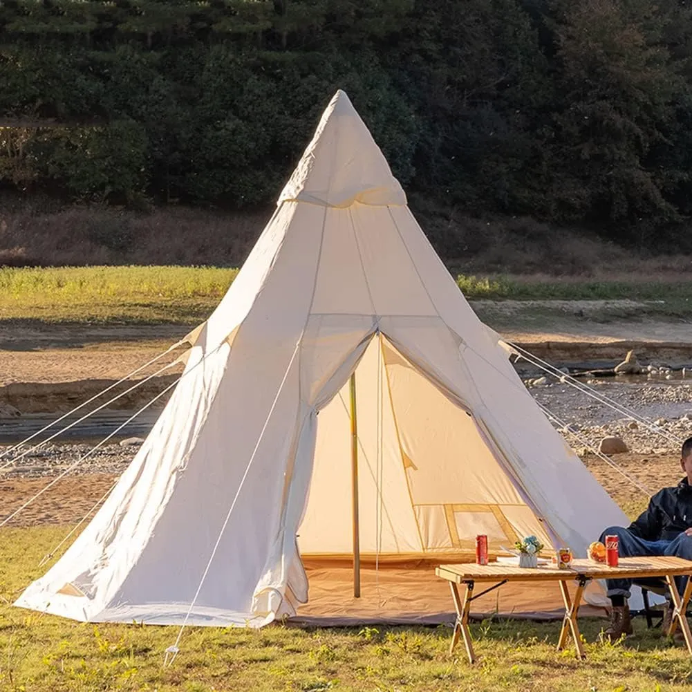 Adult Indian Teepee Tent, Breathable Pyramid Tent Cotton Bell Tent for Family Glamping Lightweight Teepee Camping Tent for 5-8 Persons