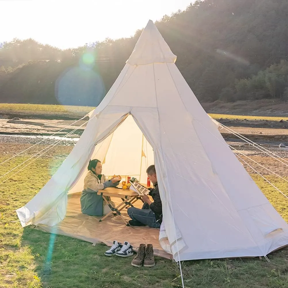 Adult Indian Teepee Tent, Breathable Pyramid Tent Cotton Bell Tent for Family Glamping Lightweight Teepee Camping Tent for 5-8 Persons