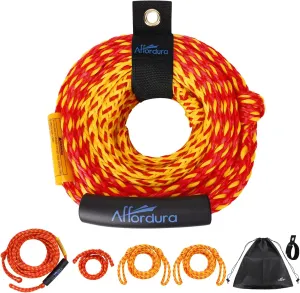 Affordura 65FT Tow Rope for Tubing 4 Sections Boat Tow Rope Tube Ropes for Tubing with Storage Bag and Rope Keeper