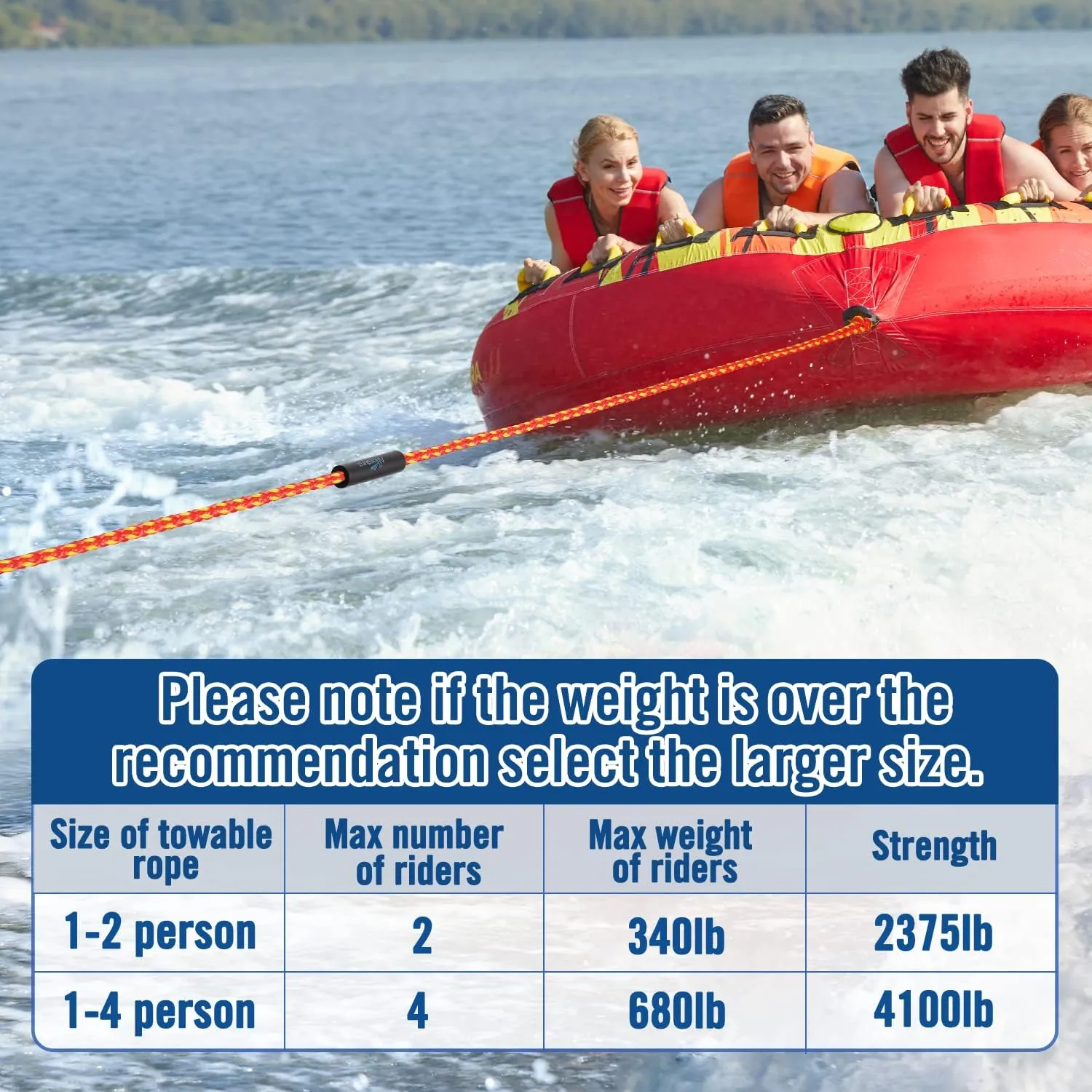 Affordura 65FT Tow Rope for Tubing 4 Sections Boat Tow Rope Tube Ropes for Tubing with Storage Bag and Rope Keeper