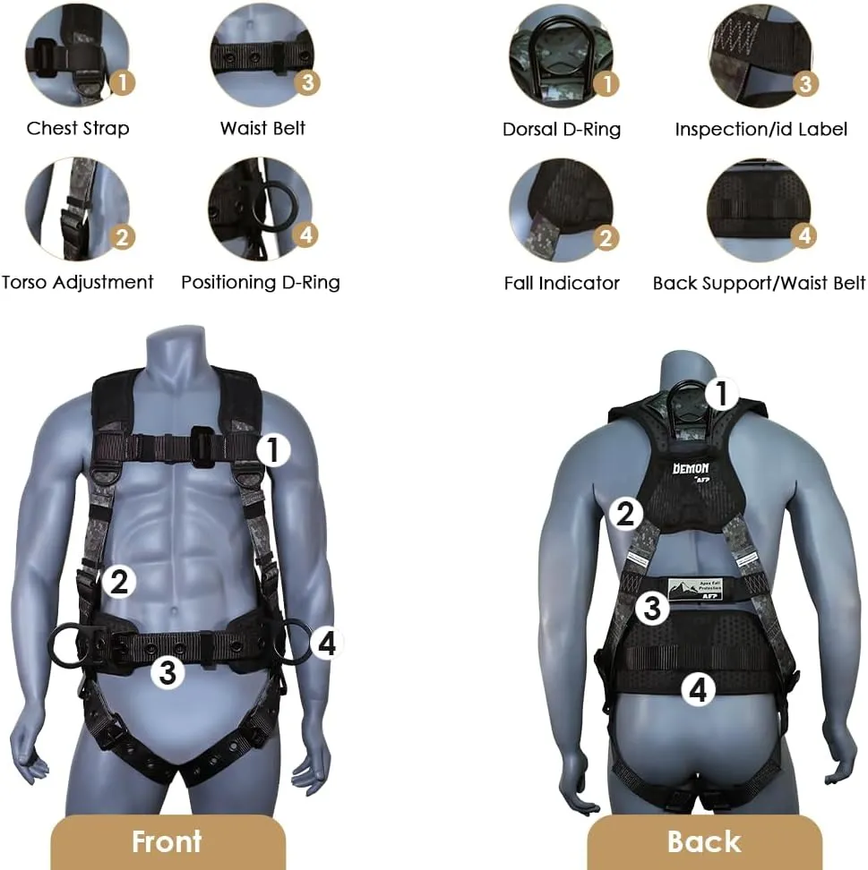 AFP Demon Fall Protection Comfortable Safety Harness (OSHA/ANSI PPE)