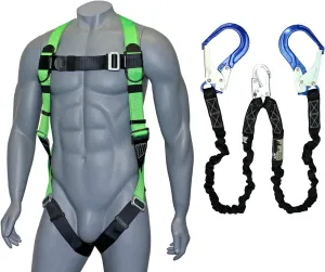 AFP Universal Full-Body Fall Protection Safety Harness with Dorsal D-Ring and Mating Buckle Legs | Roofer, Construction, Scaffolding PPE | Shock Absorbing Lanyard Pelican Rebar (OSHA/ANSI)