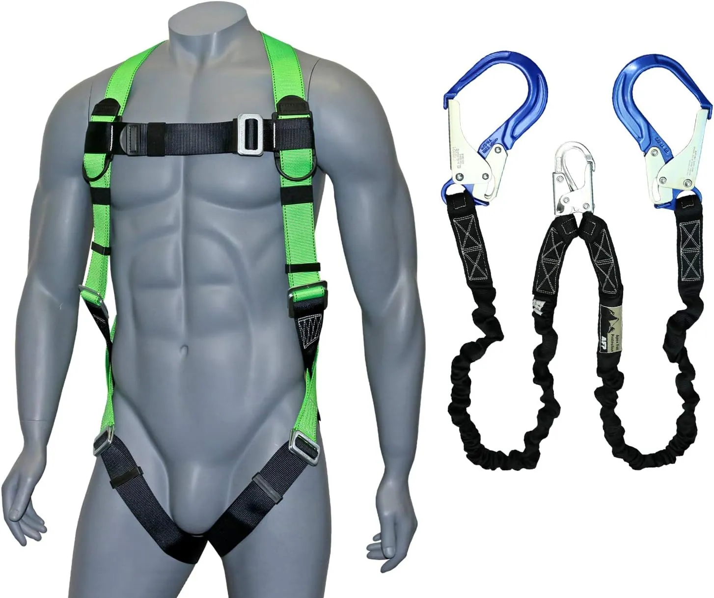AFP Universal Full-Body Fall Protection Safety Harness with Dorsal D-Ring and Mating Buckle Legs | Roofer, Construction, Scaffolding PPE | Shock Absorbing Lanyard Pelican Rebar (OSHA/ANSI)
