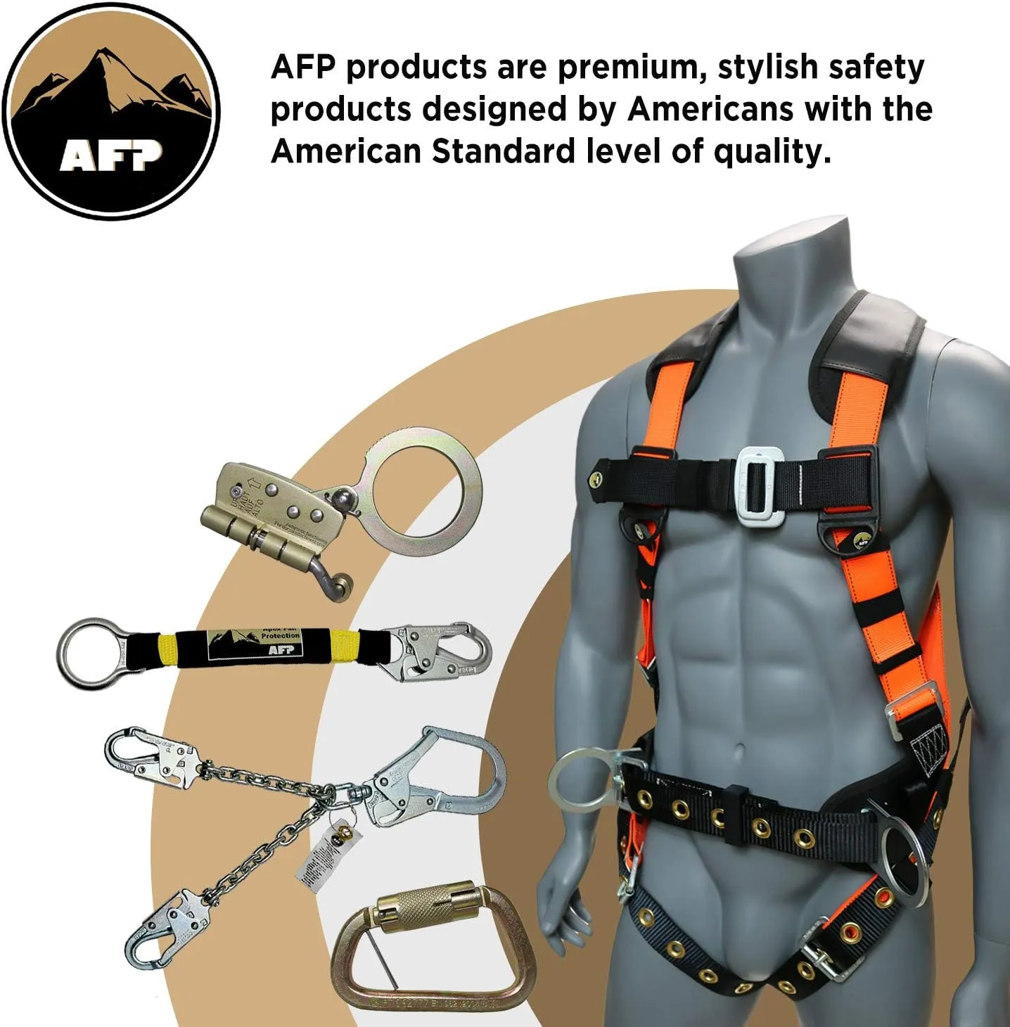 AFP Universal Full-Body Fall Protection Safety Harness with Dorsal D-Ring and Mating Buckle Legs | Roofer, Construction, Scaffolding PPE | Shock Absorbing Lanyard Pelican Rebar (OSHA/ANSI)